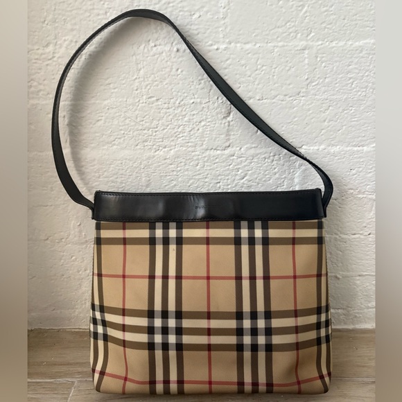 Burberry Tan and Black Plaid Messenger Bag - Picture 1 of 4